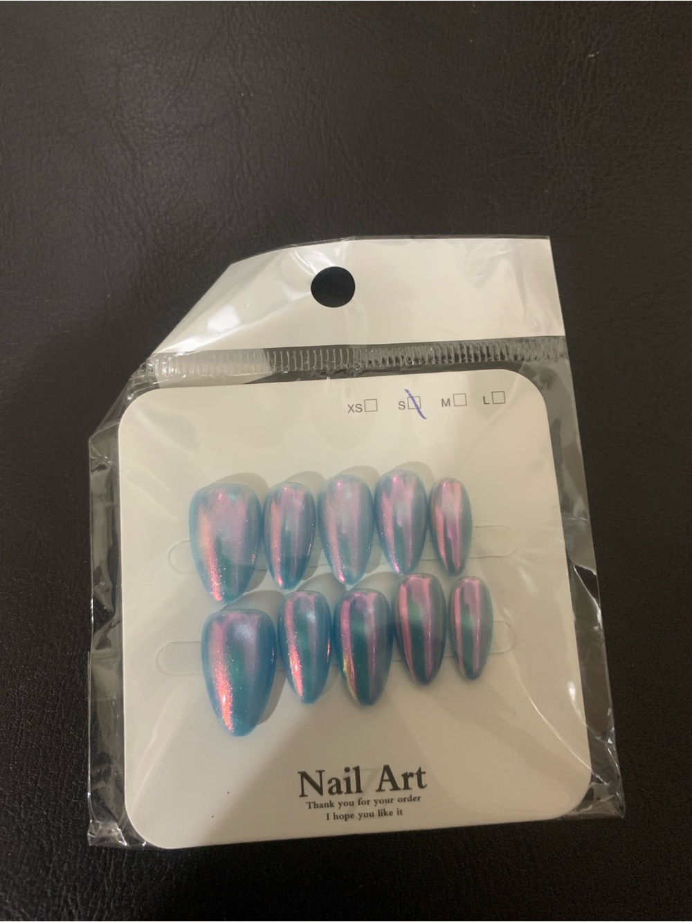 Iridescent Blue-Pink Press-On Nails - Almond Shape